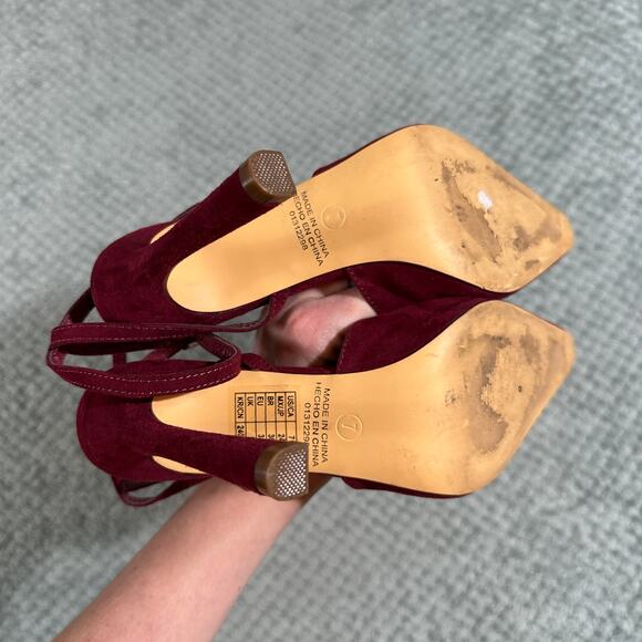 forever 21 maroon pointed toe faux suede strappy closed toe pumps 7 - Picture 4 of 5